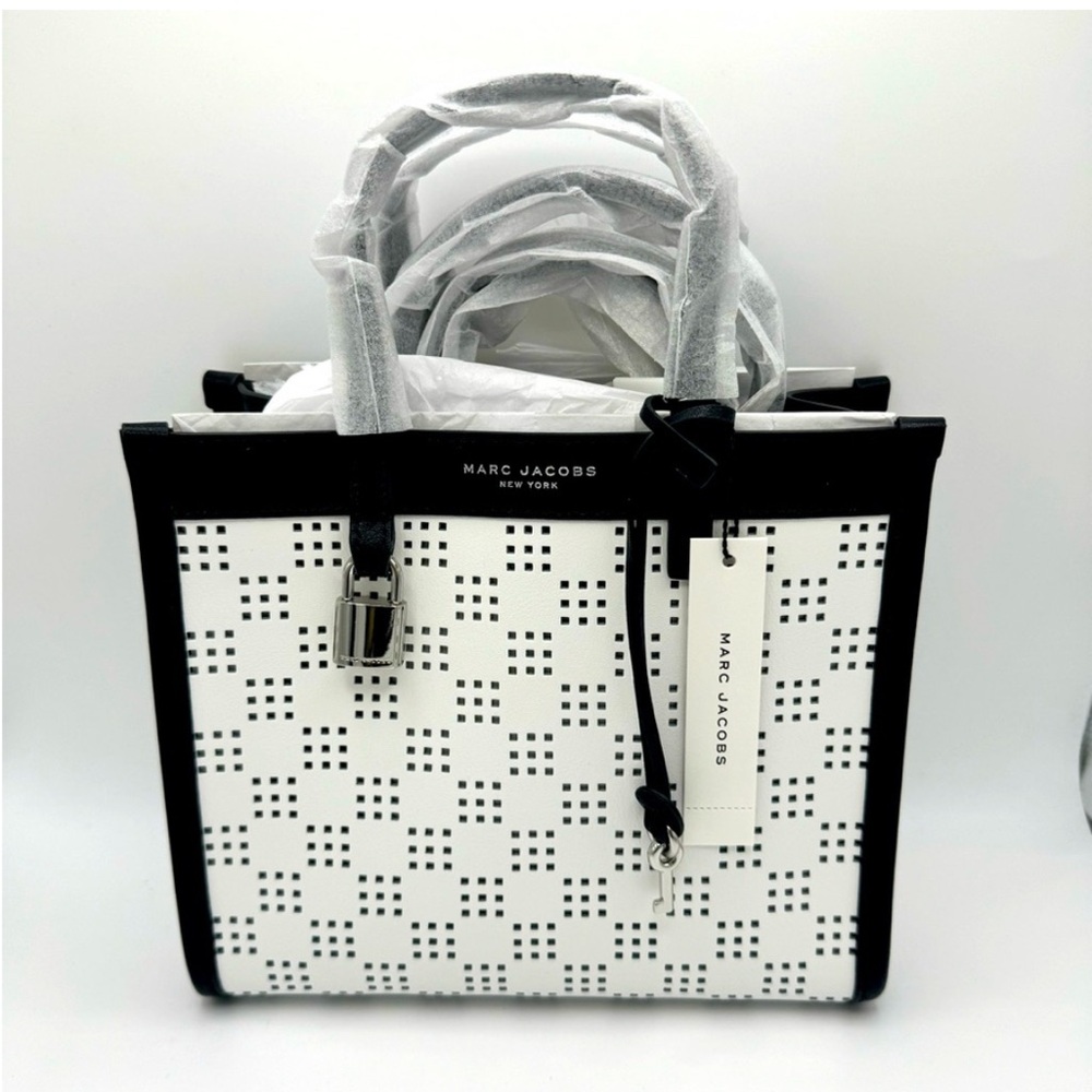Marc Jacobs Mini Grind Cotton Perforated Leather Crossbody Tote Bag Purse